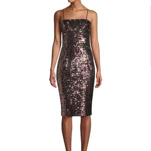 MILLY Chrystie Square Neck Sequin Midi Dress